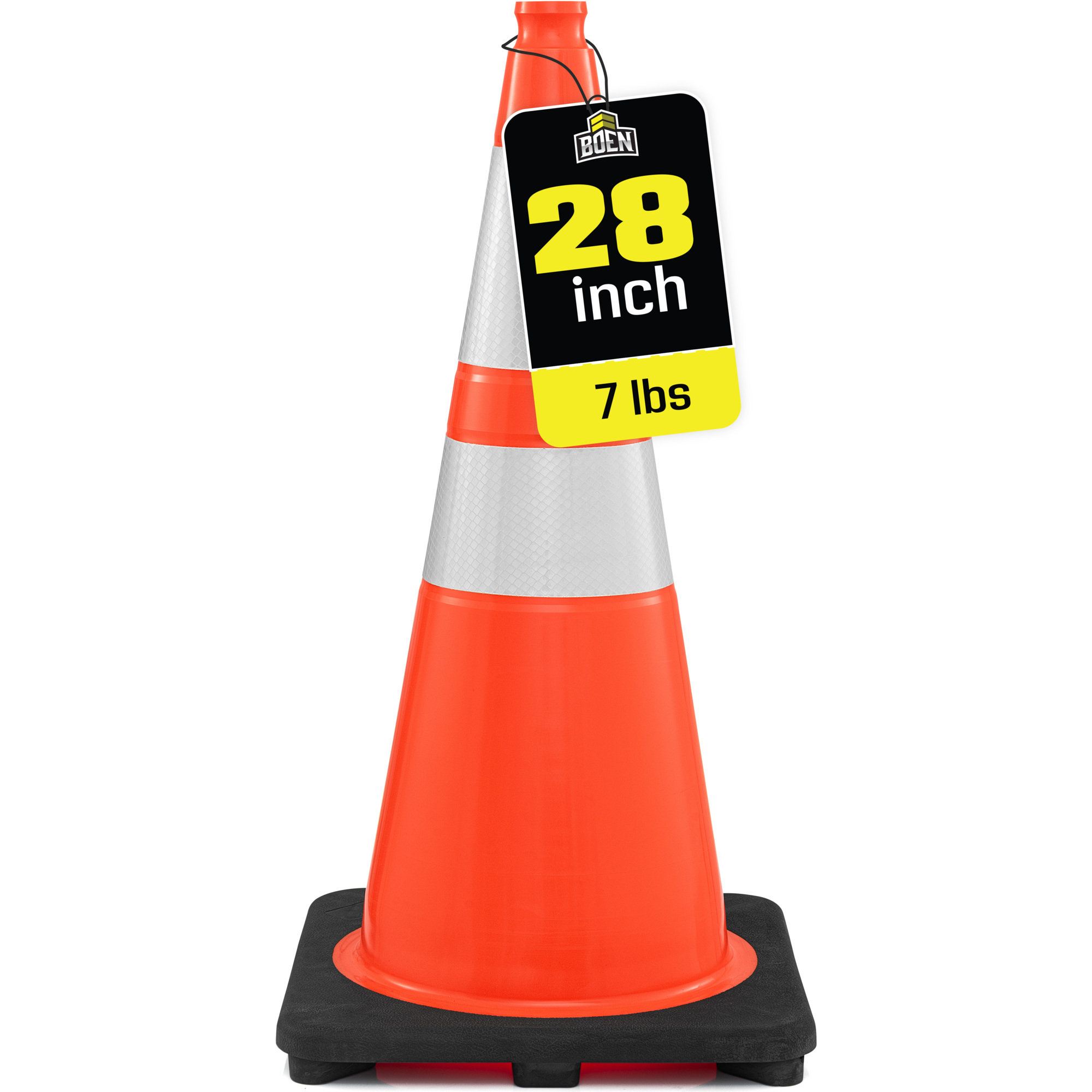 Boen 28 in. Orange Traffic Cones, MUTCD Compliant Traffic Cones with 2 Reflective Collars & 7 lb. Base for Road Work, Parking & Traffic Control